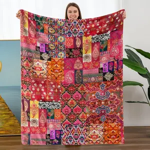 Colorful Bohemian Patchwork Blanket, Soft Polyester Knit Fabric, Decorative Throw for Sofa Bed Office Car Camping Travel, Christmas Gift