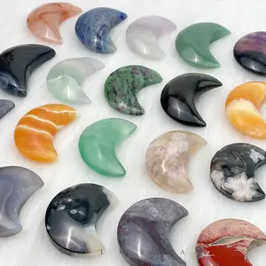 [Video Order]1 Count Moon Crystal Carving/Size:50g-80g/Material:Golden Obsidian,Grey Agate,Red Jasper,Candy Fluorite,Black Striped Onyx,Black Sakura Agate and so on
