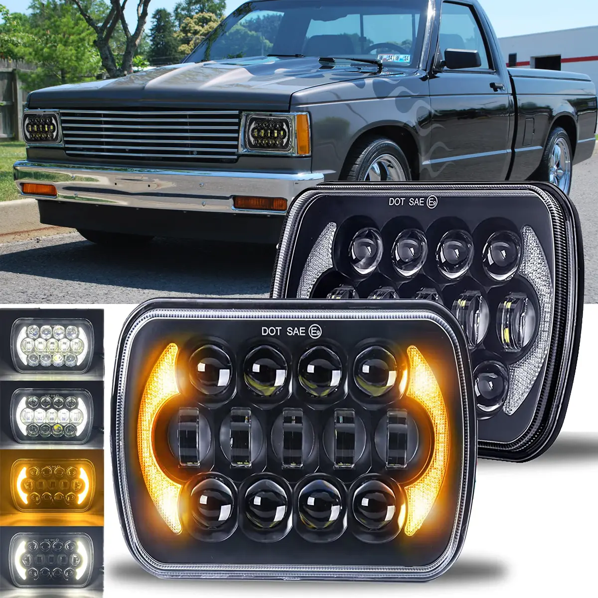 5x7 LED Headlight 7x6 LED Headlights H6054 Led Headlights Hi/Low Sealed Beam With DRL Amber Turn Signal Headlights Compatible With For Jeep Cherokee XJ Wrangler YJ Ford Chevy GMC Toyota Nissan Dodge
