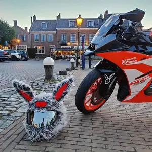 Helmet Cover Long Hair Crazy Gray Rabbit Head Cover Full Face Helmet Warm Plush Cover Funny Helmet Sand Sculpture Auto Accessories Fluffy Bunny Design Universal Fit High-Quality Plush Material