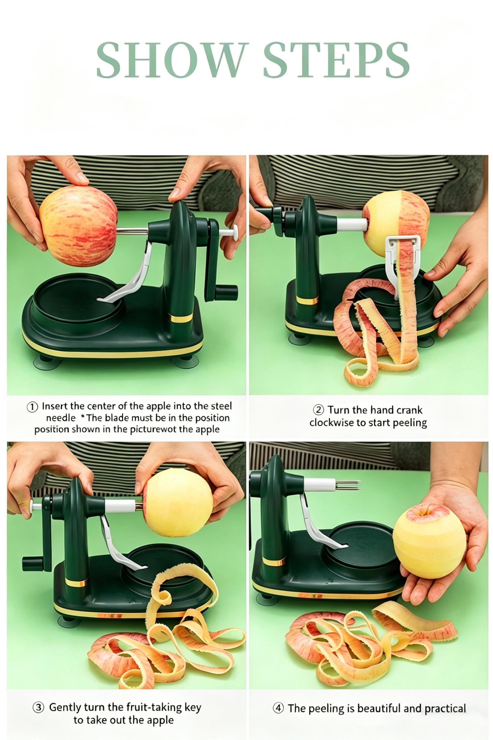 Manual Fruit Peeler, Handheld Rotary Apple & Pear Peeler Machine, 5-Second Quick Peeling Tool, Multifunctional Fruit Corer and Slicer, Labor-Saving Kitchen Gadget for Apples, Pears and Most Fruits, Easy Operate Household Fruit Skin Remover