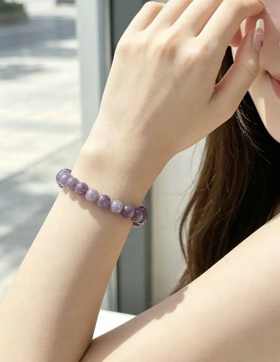 1pc 6mm Purple Mica Beaded Stretch Bracelet - Gemstone Natural Crystal Bracelets & Anklets, Healing Stone Jewelry, Unisex Gift for Crystal Lovers, Beautiful Bracelets, Dainty Crystal Bracelet
