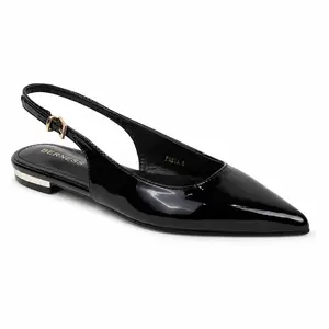 BERNESS Fabia Women's Patent Leather Pointed Slingback Chic Flats, Smooth Glossy Upper, Adjustable Strap, Low Profile Sole, Feminine Contemporary Dressy Leather Ballet Flats for Office Occasions