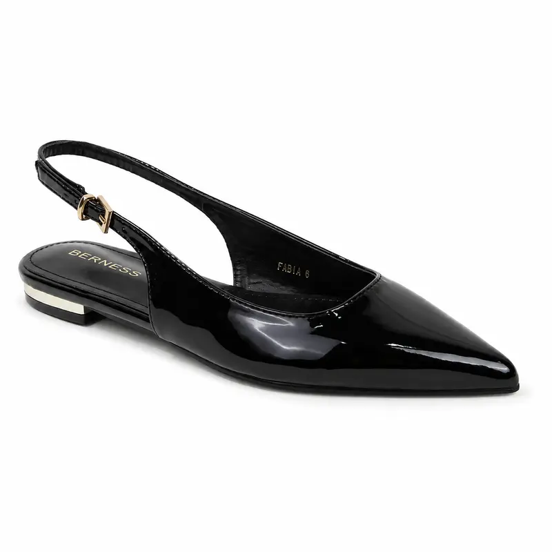 BERNESS Women's Plain Patent Leather Fabia Ballet Flats - Adjustable Strap, Pointed Toe, Cushioned Insole, Low Heel, Glossy Shine - Shoes for Women, Dressy Flats Style for Business, Party, Evening