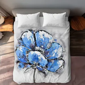 Begin Home Decor C1DCQSW0NUUKIB Abstract Blue Petals Queen Size Duvet Cover - Contemporary Home Decor