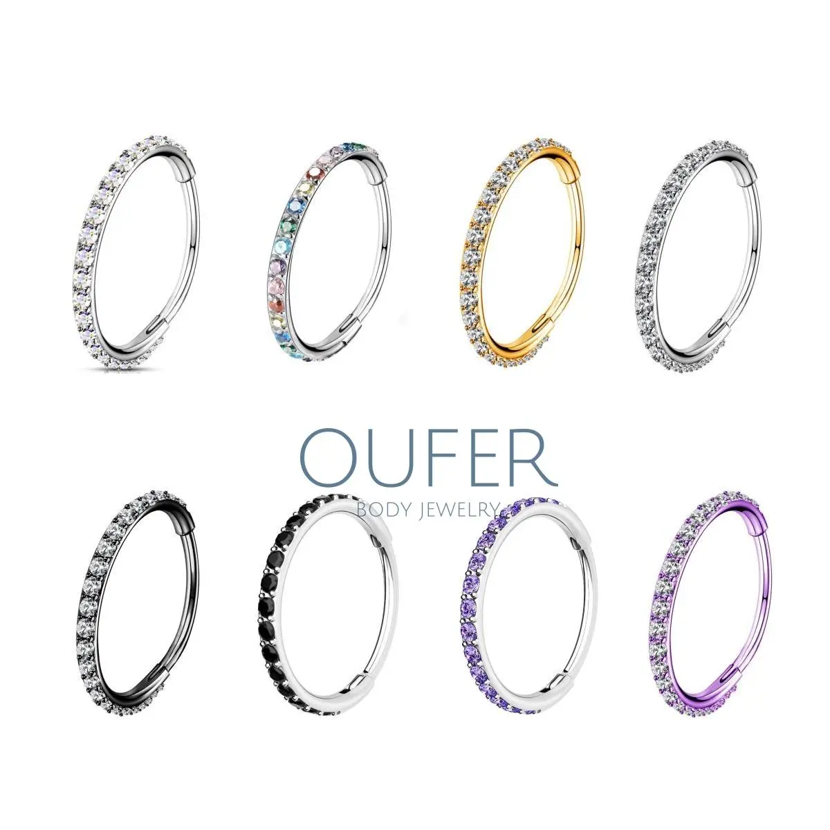 OUFER BODY JEWELRY 18G CZ Hinged Nose Hoop - 316L Rust-Proof Stainless Steel Nose Piercing Jewelry, Multi-Size Simple Female Accessory for Cartilage, Conch Daily Wear, Dainty Body Jewelry
