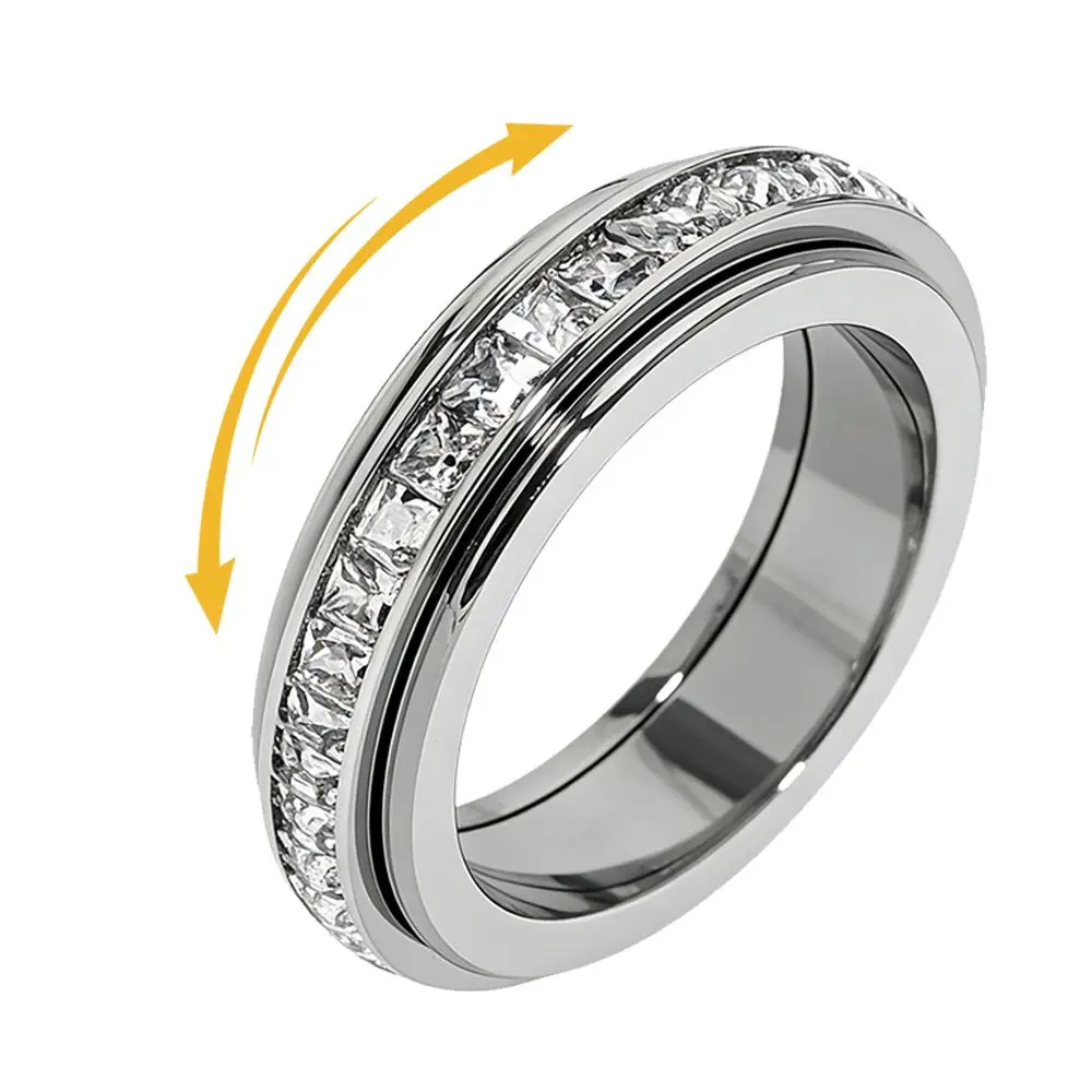 Anxiety Rings for Women and men Titanium Steel Spinner Fidget Band Rings Cubic Zirconia Relieving Anxiety Wedding Promise Lucky Rings Comfort Fit Size 5 to 10