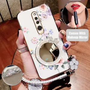 1 Piece Chic Xiaomi Redmi 8 Phone Cases Colorful flowers with a mirror lanyard bracket Pattern Case Suitable For Xiaomi Redmi 8 Made Of Comfortable feel With New model For Entertainment