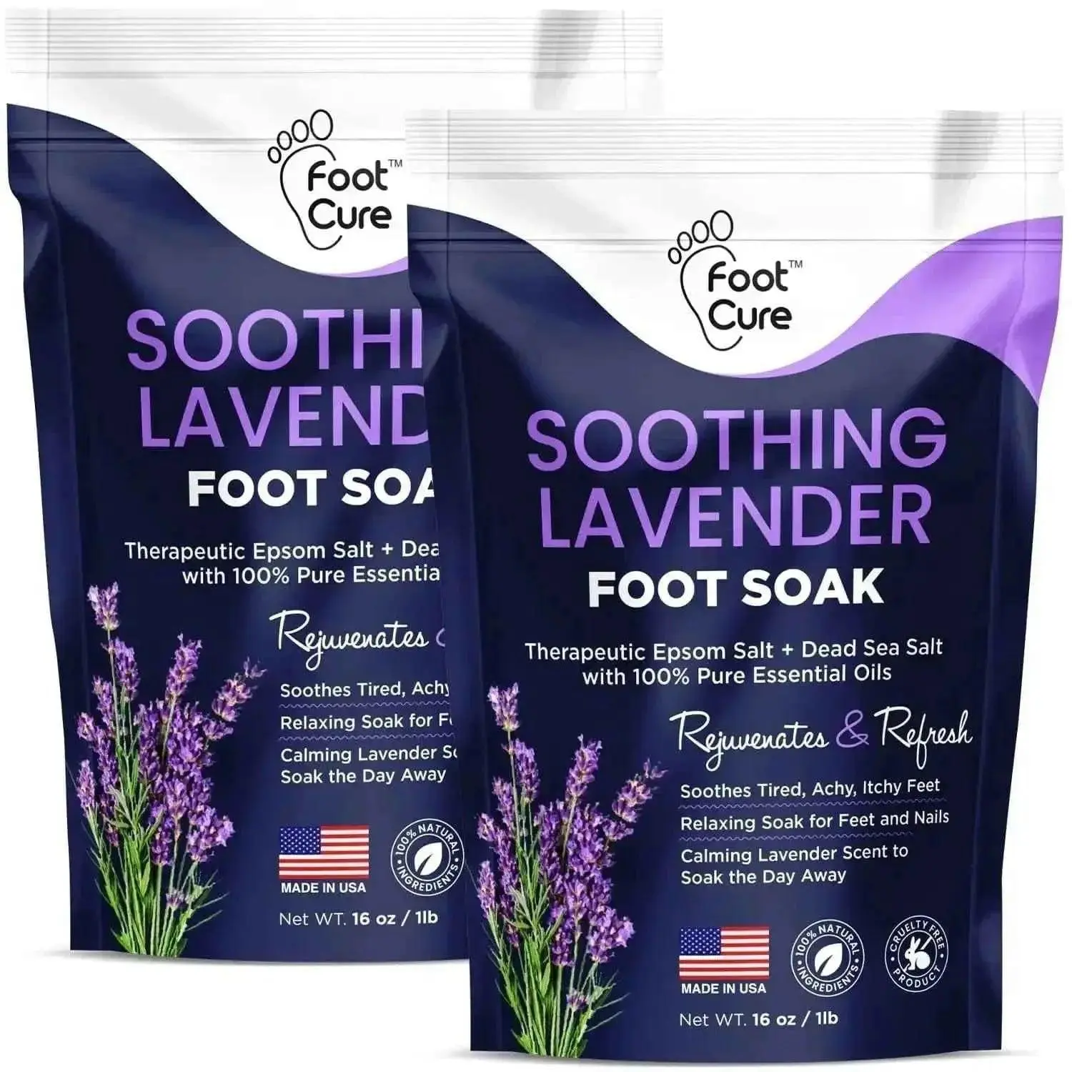 Foot Cure Soothing Lavender Foot Soak with Epsom Salt – Softens Calluses & Refreshes Tired Feet – Spa Pedicure at Home – 16 oz Pack Foot Relief Foot Care