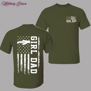 Patriotic Girl Dad T-Shirt - American Flag Fist Bump Graphic for Proud Fathers - Father's Day Gift for Casual Daily Wear - USA Flag Men's Cotton Tee