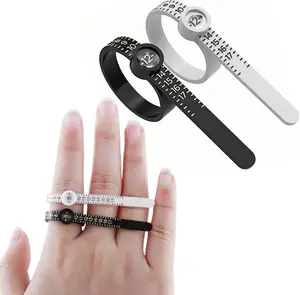 2 Pcs Ring Sizer Measuring Tool, Reusable Finger Size Ruler with Magnifying Glass, 1-17 US Ring Measurer and Ring Sizer | Black for Men, White for Women