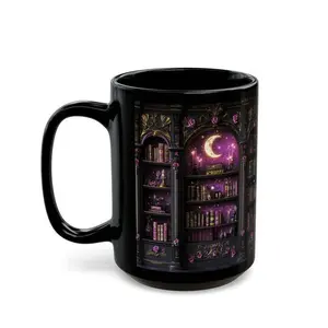 [Sale Up To 40% + Freeship] Moonlit Bookshelf Mug Gothic Book Lover Gift Celestial Cup Witchy Decor Dark Academia (11oz, 15oz)