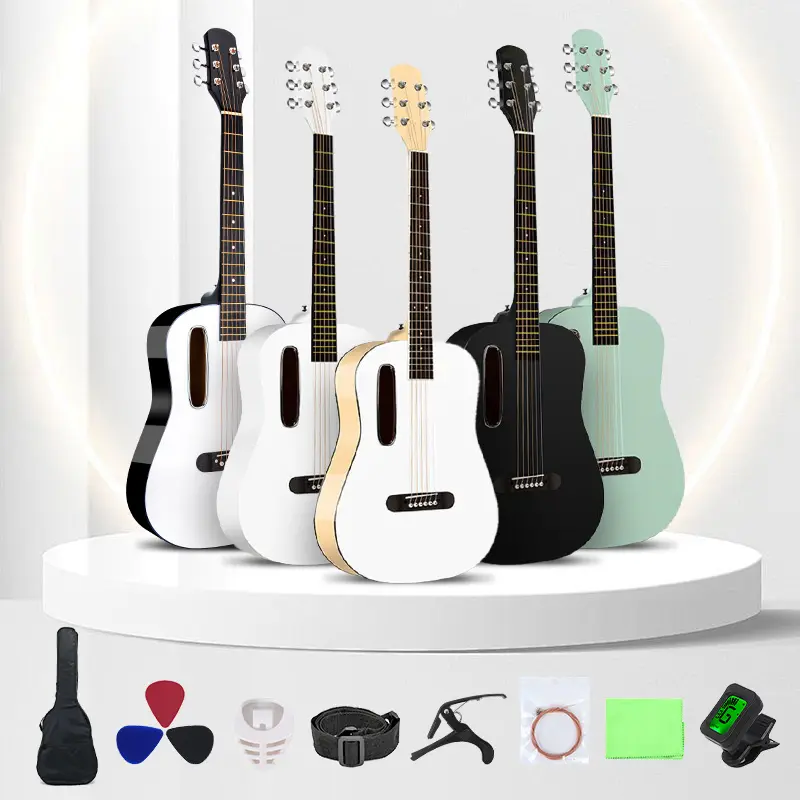 38-inch high-quality acoustic guitar, glossy semi-hollow design; includes backpack and accessory set; suitable for beginners; beginner acoustic guitar kit; available in multiple colors; a beautiful holiday gift