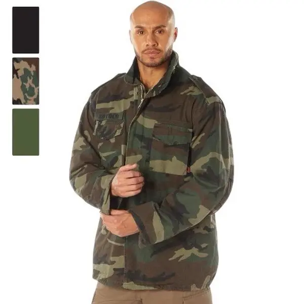 ROTHCO Men's Classic Long-Sleeve Soft M-65 Field Jacket - 100% Cotton Camouflage Vintage Shell Top, Adult Menswear with Concealed Hood, Heavy Brass Zipper, Pockets, Cold-Weather Design