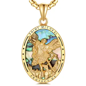 St Michael Pendant for Men 925 Sterling Silver Saint Michael Necklace Golden Plated Archangel Michael Medal Jewelry Gifts for Men Women