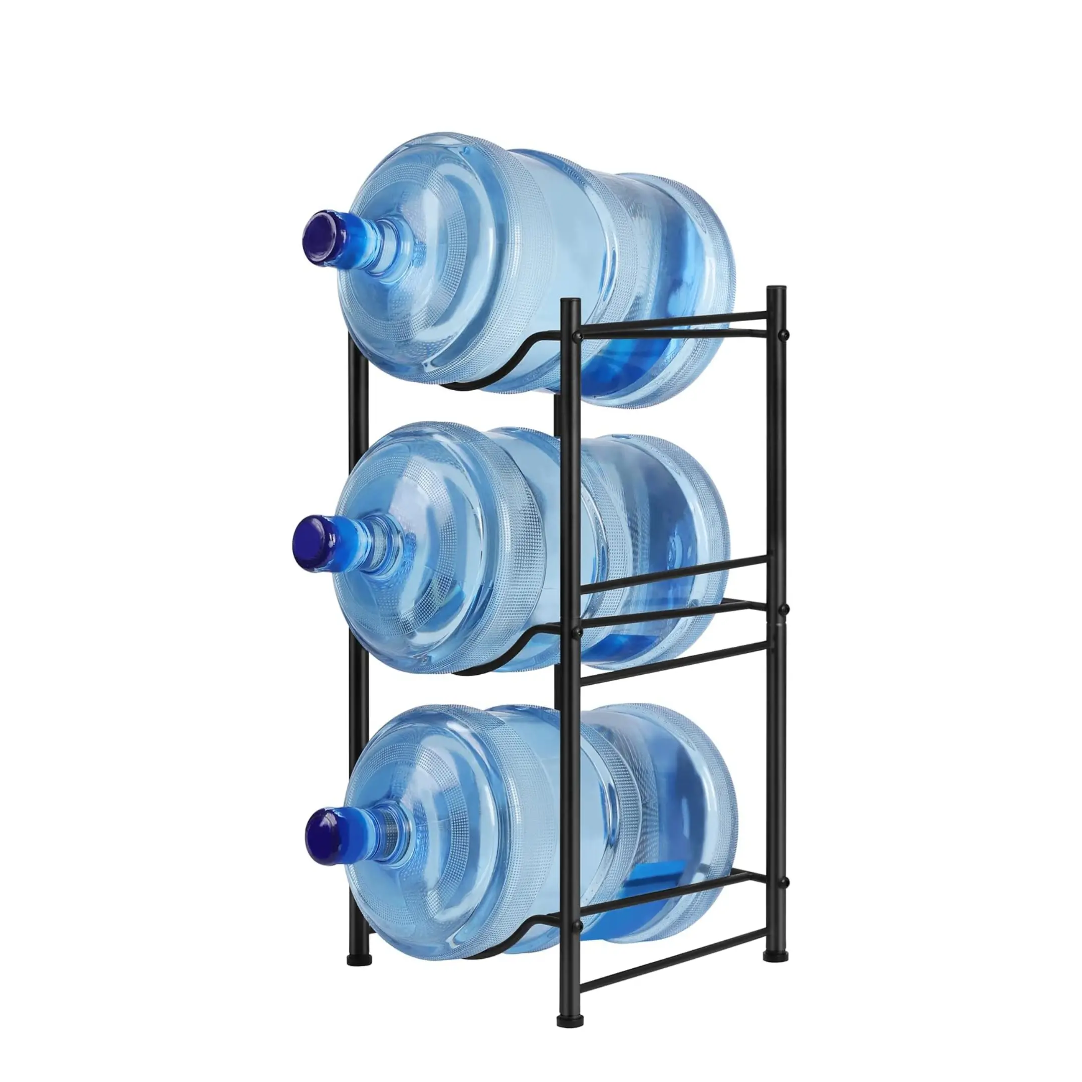 5 Gal 3-Tier Stackable Water Bottle Storage Rack - 13.39" L × 13.07" W × 29.52" H Hydration Storage, Hassle-Free Setup Adjustable Organizer, Floor-Gentle Portable Holder for Home, Lobby, Home Office, Black Space-Saving Display for 3 Full 5-gal Jugs