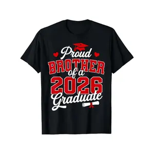 Men's Classic Cotton Short-Sleeve Casual Menswear T-Shirt - 2D Color Heat Transfer Print, Proud Brother of 2026 Graduate, Plus Size S-XXXXXL, Comfortable Breathable, Machine Washable, Everyday Wear Graphic Tee
