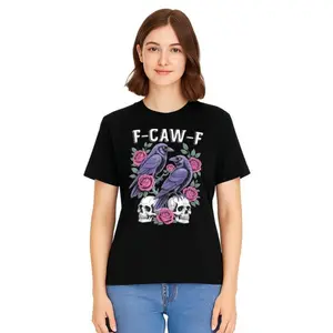 Gothic Black Crow Graphic Unisex Cotton Tee – Loose Fit Soft Fabric Casual Streetwear