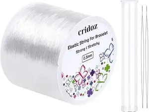 Clear Elastic Stretch Cord for Bracelets 0.5mm, with 2 Beading Needles, Ideal for Seed Beads, Pony Beads, Jewelry Making. Perfect for DIY Bracelets.