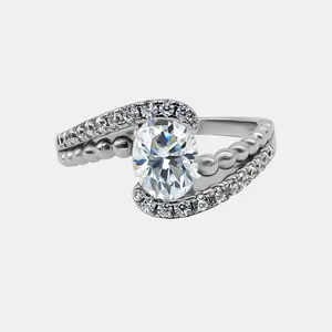 【736】"Heavenly Romance" Hybrid-lined Tension Set 2 Carat Oval Cut Synthetic Moissanite Ring - Classic Wedding/Engagement Gift