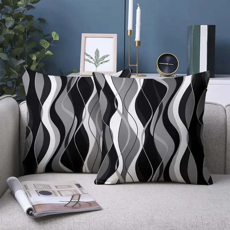 Abstract Wave Pattern Cushion Cover, 2pcs Modern Soft Comfortable Pillow Cover without Filler, Cushion Protector for Home Living Room Bedroom