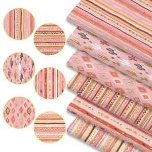 6pcs Macaron Pink Boho Fabric Bundles, 45cm*50cm/17.72in*19.69in Pastel Bohemian Ethnic Pattern Fabric Squares for Quilting, Patchwork Sewing Material for Bedding, Tablecloth, Bags, Headbands, Pillowcases