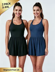 2 Sets Backless Twisted 2-in-1 Plus Size Pocket Romper Easy Version, Summer Flare Dance Casual Skort with Built-in Shorts, Open Back Waistband Convenient for Dance & Daily Wear