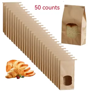 50 Pieces Iron Wire Sealing Strips, Foil Lined Resealable Packaging Bags, Bread Toast Bags, Baking Paper Bags, Cowhide Paper Bags, Popcorn Bags