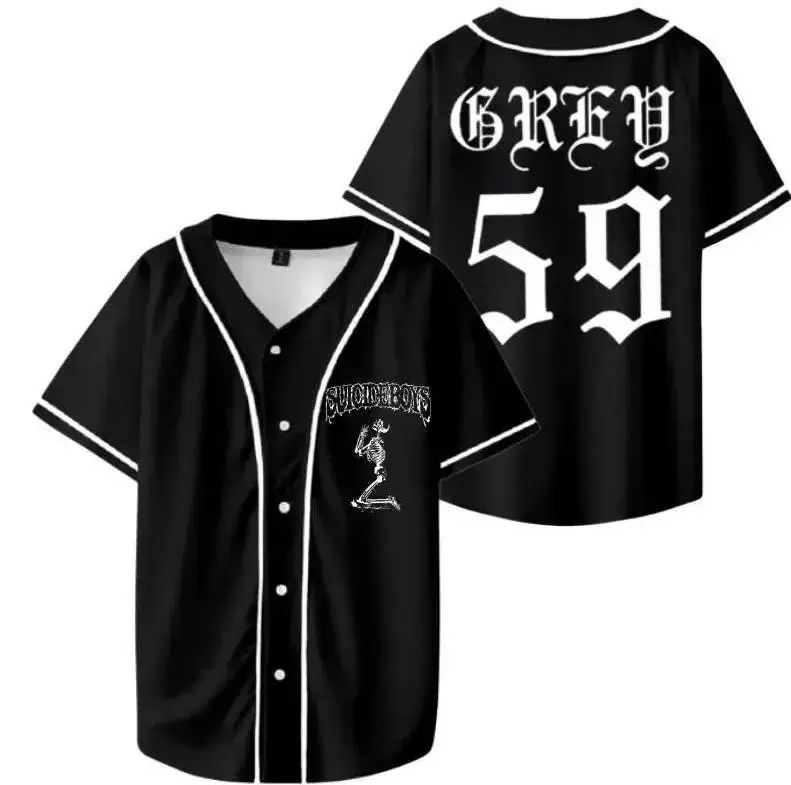 Suicideboys G59 Grey 59 Hip Hop Merch Button Down Baseball Jersey Shirt, Premium Lightweight Breathable Polyester Streetwear, Perfect Concert Fan Gift