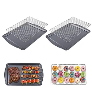 4pcs [2 Sheet + 2Rack],Baking Sheet with Cooling Rack, 17" X 11" Carbon Steel Cookie Sheet, Nonstick Baking Pan, Ideal for Baking and Roasting