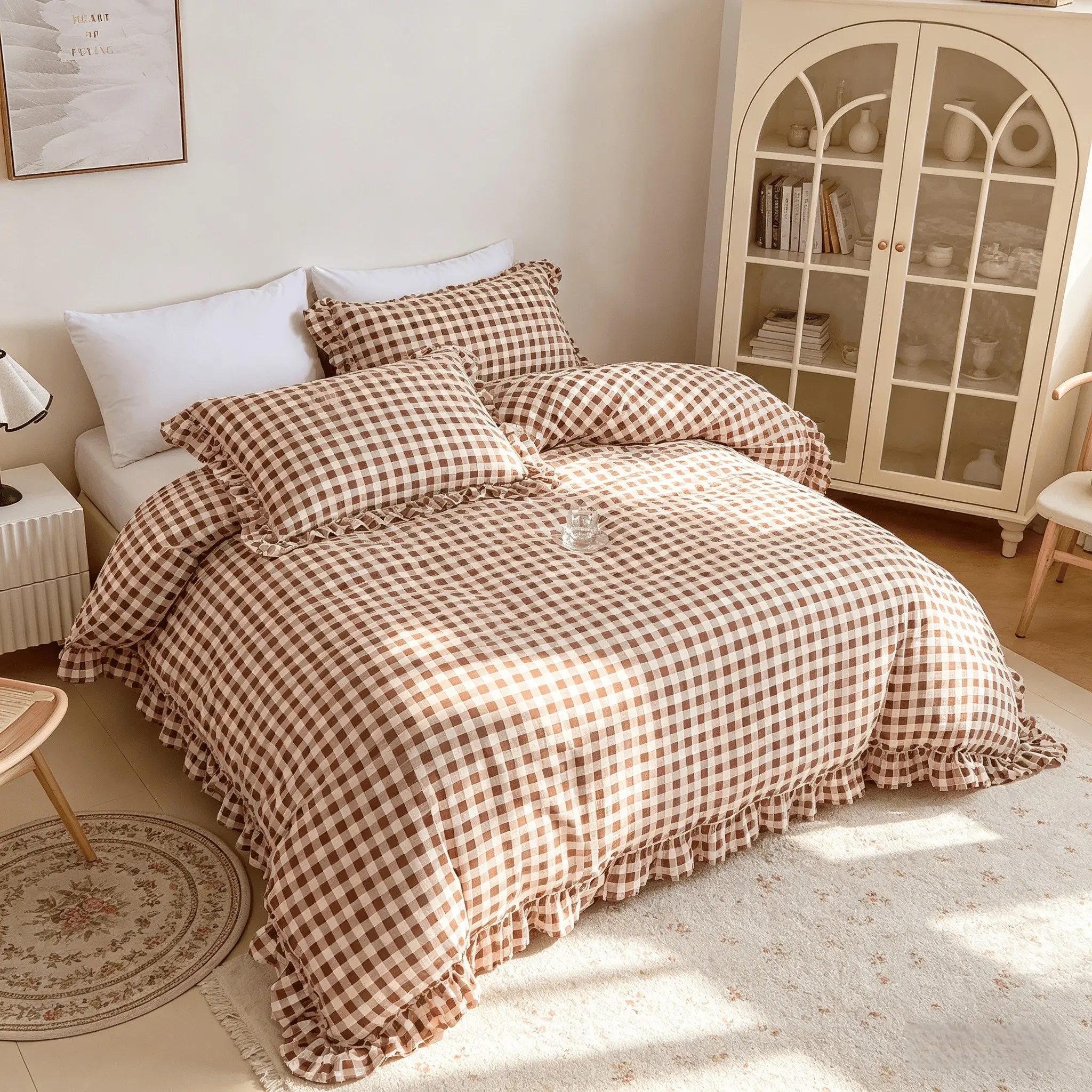 3pcs Classic Plaid Bedding Set, Soft Floral Border Duvet Cover and Pillowcase, Zippered for Easy Cleaning, Comfortable Fabric, All Seasons, Comfy Bedding Set