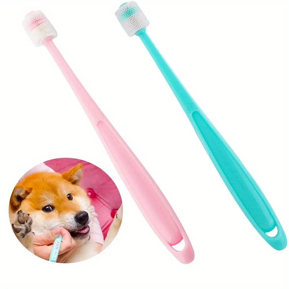 2pcs, 360-degree  Dog and Cat Toothbrushes, Soft Silicone Pet Teeth Cleaning Brushes, Protecting Your Dog's Teeth and Oral Hygiene(random Color)