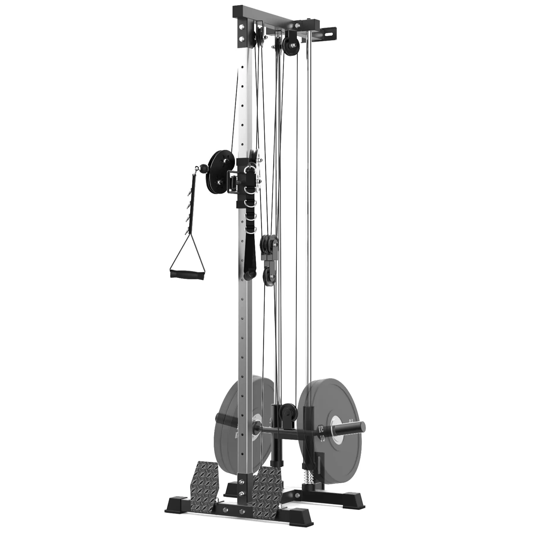 Wall Mounted Cable Machine - Double Pulley Cable Crossover System with 20 Adjustable Positions for LAT Pulldown, Row 'Total Body Training Silent Includes LAT Bar, Tricep Rope