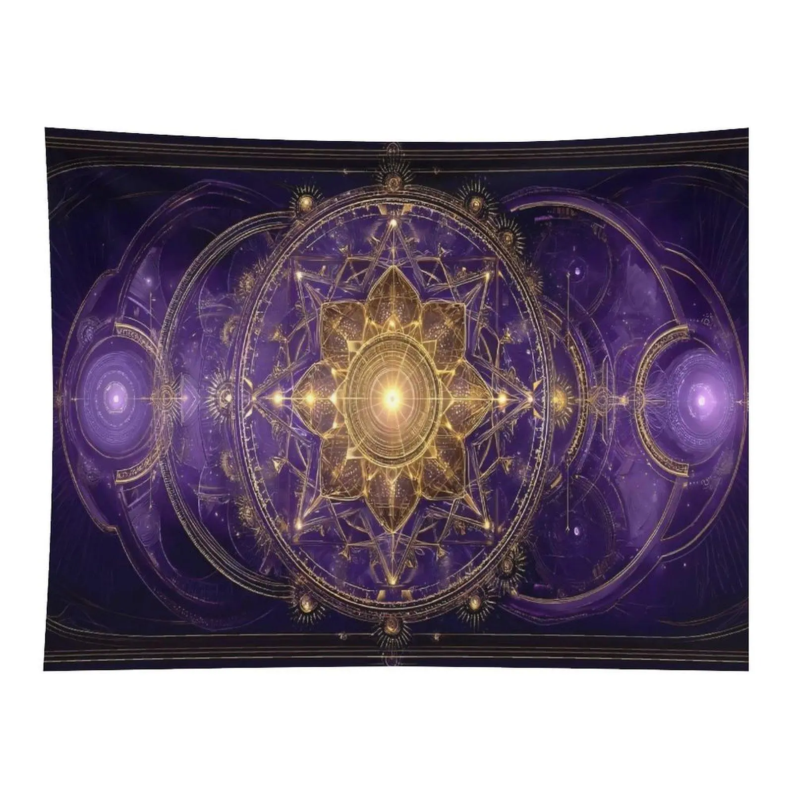 Purple Gold Sacred Geometry Star Mandala Cosmic Spiritual Wall Tapestry Wall Hanging, Mystic Astrology Magical Circle Boho Decor for Meditation Yoga Room Ornament