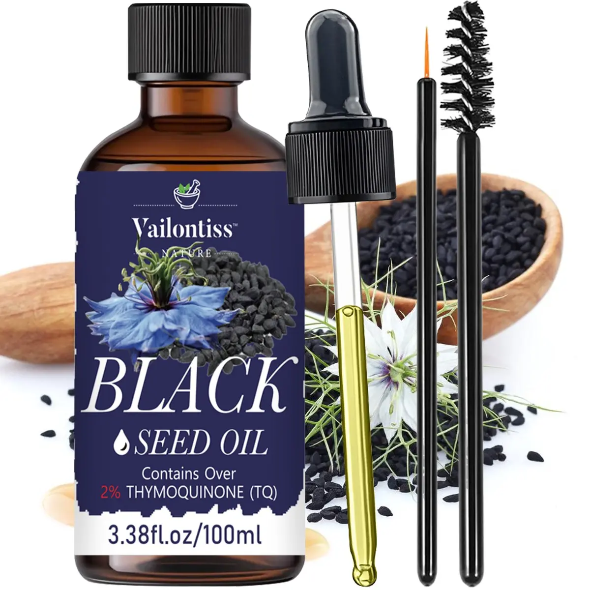Black Seed Oil - 100ml，Rich in Omega 3 6 9, Supports Immunity, Nourishes Joints, Hair & Skin, Unisex Moisturizing Body Massage Oil