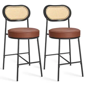 VASAGLE Bar Stools Set of 2, Counter Height Bar Stool with PE Rattan Back