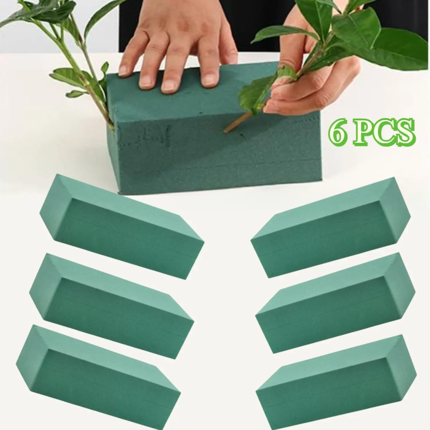 6 Pcs Green Floral Foam Blocks - Wet & Dry for Flower Arrangement, DIY Bouquet, DIY Decoration, Flower Ornaments, Wedding & Bridal Shower Gift, Home Decor Supplies