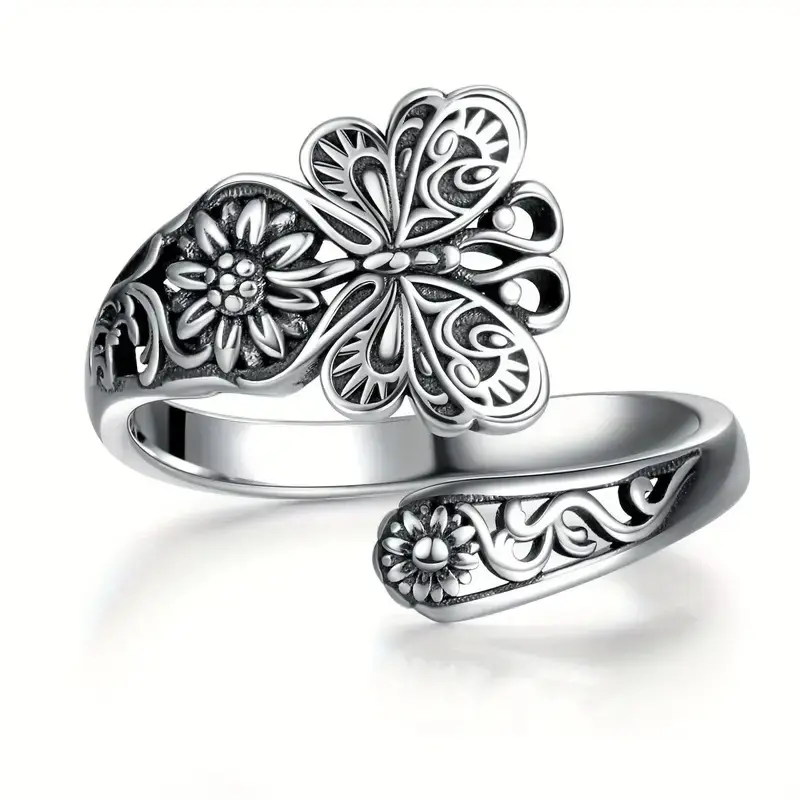 Bohemian style ring: Adjustable butterfly-shaped embossed  with a female opening open ring