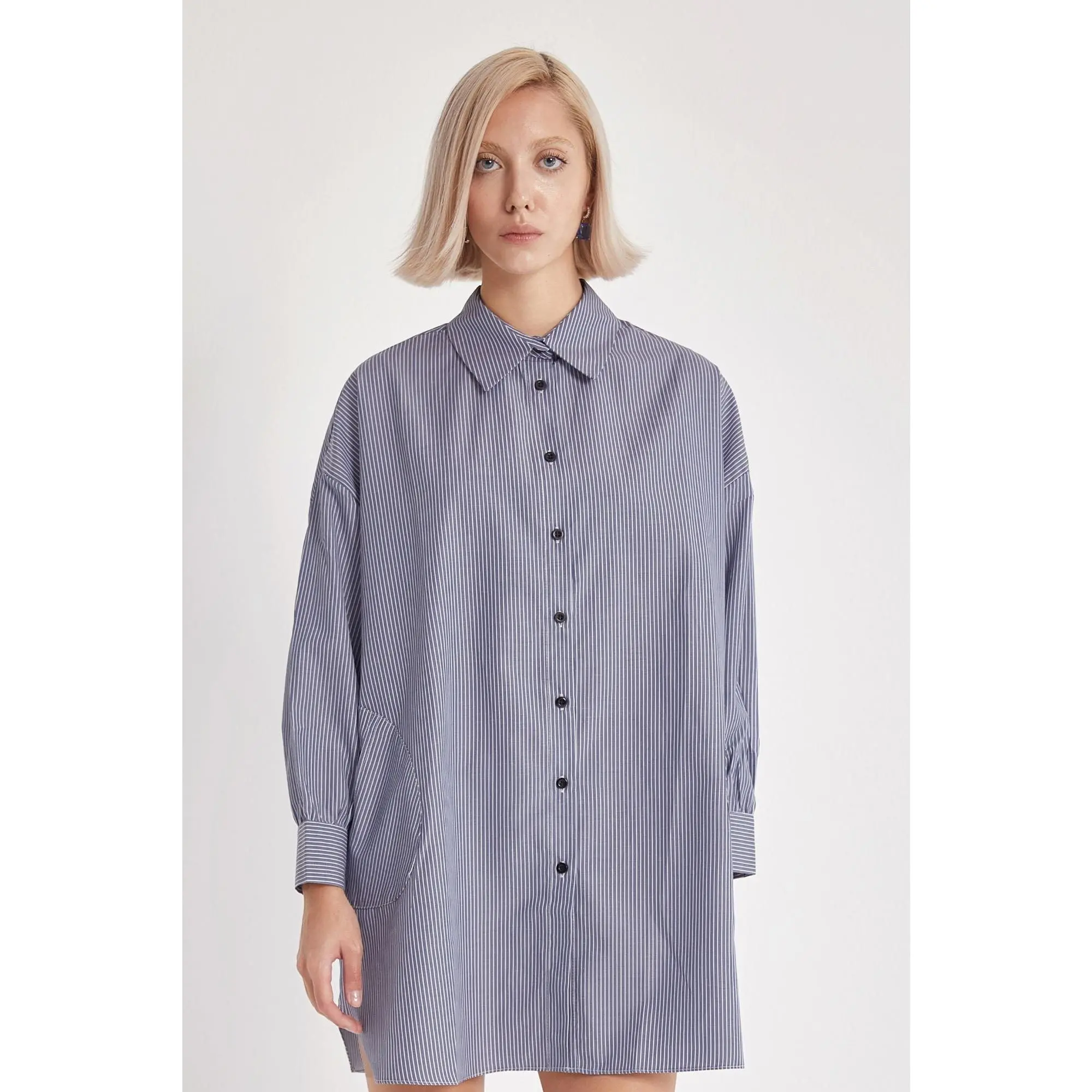 Refined Pocket Poplin Shirt - Blue Thin Stripe