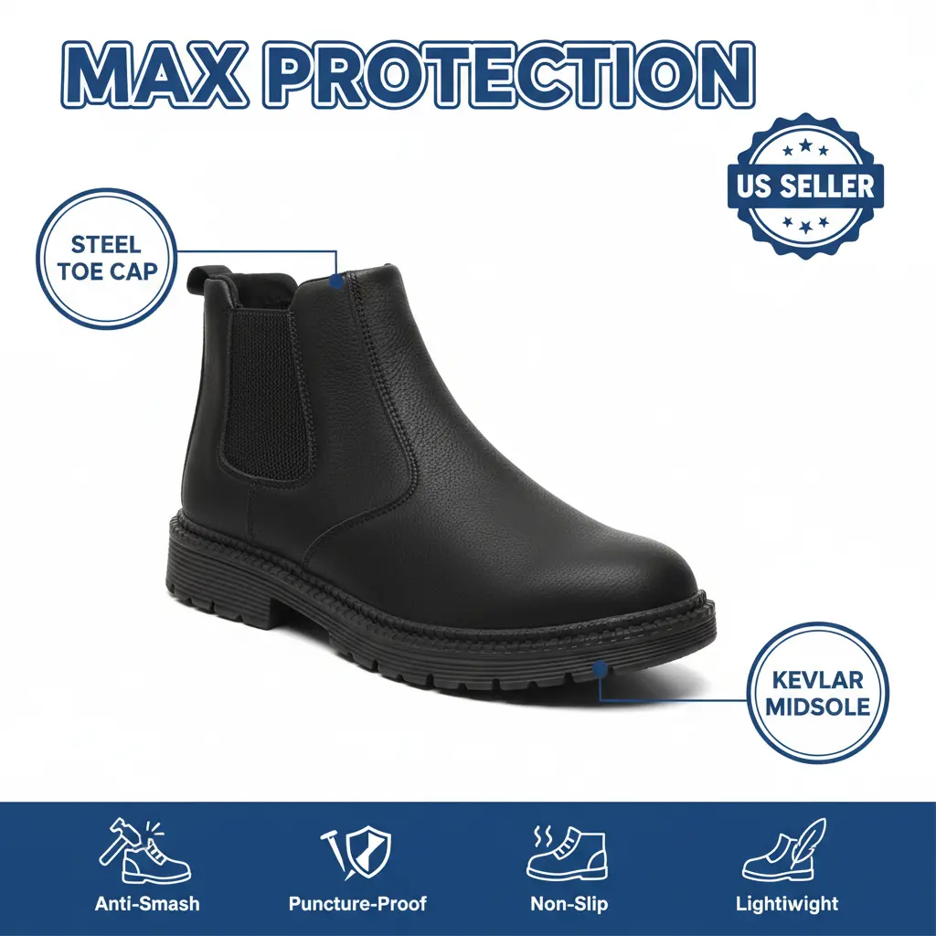 Women's Safety Footwear - Breathable Mesh Slip-On Work Boots with Round Toe, Cuban Heel, Tough Toe, Arch Support, Waterproof, Puncture-Resistant, Anti-Slip for Warehouse, Waterproof Chef Shoes, Chic