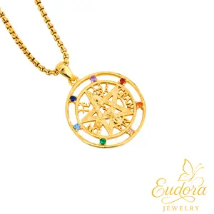 Eudora S925 Sliver Tetragrammaton Necklace, YHWH Pentagram Amulet with Seven Chakras & CZ, Rotatable Hebrew Jehovah Pendant, Esoteric Protection Jewelry Gift