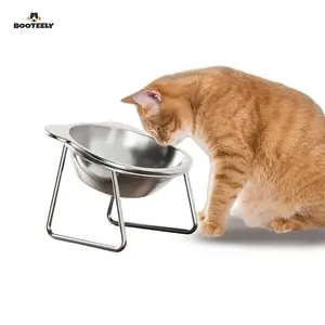 BOOTEELY Tilted Cat Bowl Stainless Steel Cat Food Bowls with Metal Stand Food and Water Dish for Cats Kitten Puppies Feeders Cat Supplies