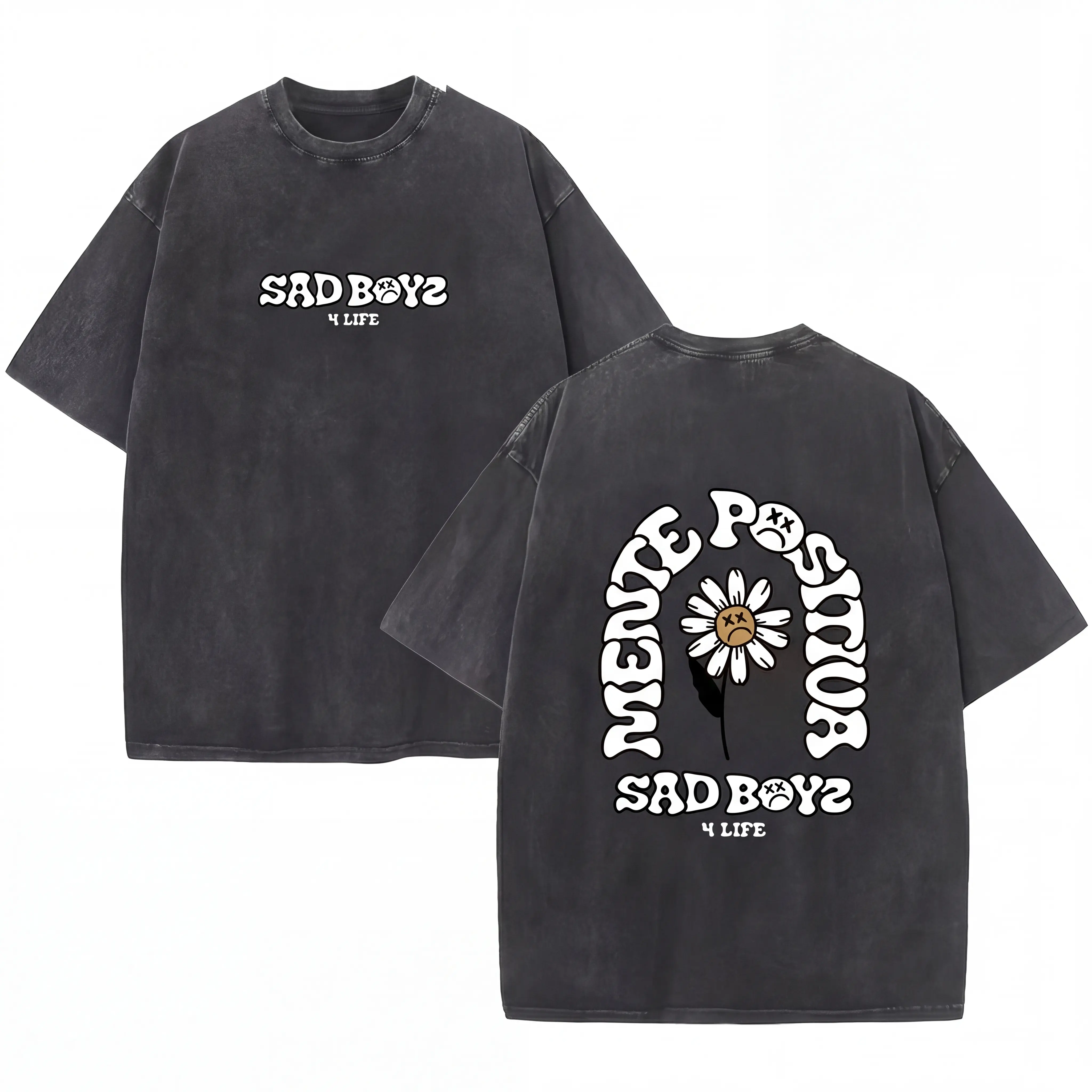 MoodTees Menswear SAD BOYZ Vintage Washed Retro Graphic Shortleeve Black-Washed T-Shirt - Streetwear Round Neck Top, Casual Relaxed Fit, Soft Breathable, Everyday Wear Gift Layered Piece