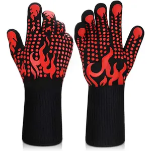 BBQ Gloves, 1472 Degree F Heat Resistant Grilling Gloves Silicone Non-Slip Oven Gloves Long Kitchen Gloves for Barbecue, Cooking, Baking, Cutting Kitchenware Bakeware
