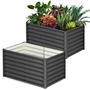Heavy Duty Galvanized Raised Garden Bed Kit, 2-Pack Large Metal Outdoor Flower Box Planters – Open Base, Safety Edges, Gloves Included, Ideal for Vegetables, Flowers, Herbs – Durable White & Green – 6x3x1 ft