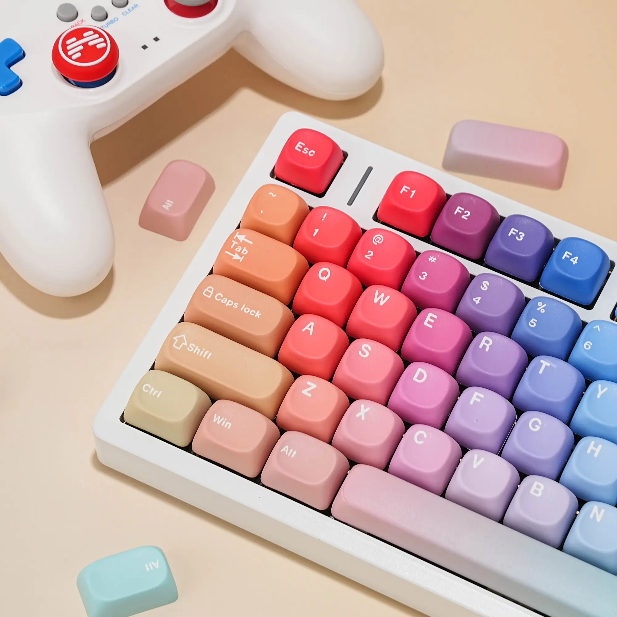 130 Key Moa Height Fantasy Keycaps PBT Dye Sublimation English MX Switch Gaming Mechanical Keyboard 7u Split Spacebar Wireless Connection