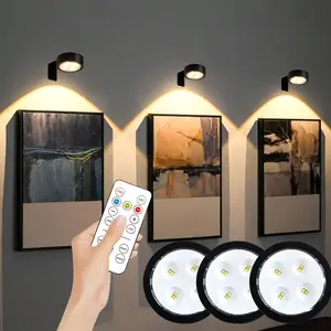 3pcs Battery Powered Black Art Picture Lights, Dimmable with 3 Lighting Colors, Suitable for Party, Art Exhibitions, Portraits, Art Frames, and Display Cabinets, Lighting Modes Adjustable, Atmosphere Lighting, Led Mood Light
