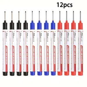 12pcs/Set Long Head Markers Bathroom Woodworking Decoration Multi-purpose Deep Hole Marker Pens Red/Black/Blue/Green Ink Oil Markers Pens Multi-purpose Deep Hole Marker Pen