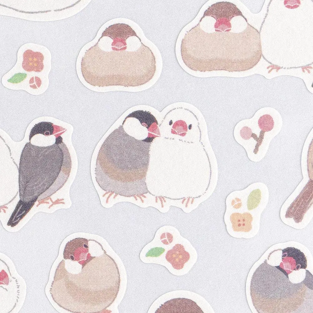 Washi Bird Sticker Sheet, Java Sparrow Couple Stickers, Soft Pastel Finch Stickers for Journals, Planners, Penpal Mail & Scrapbooking