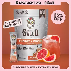 Salud 2-in-1 [Energy + Focus – Paloma] Clean Energy Drink Mix, Agua Fresca, Organic Caffeine, B6 & B12, L-Theanine, Drink Packets, Non-GMO, Gluten Free, Vegan, Low Calorie, 1g Sugar (15 Servings)
